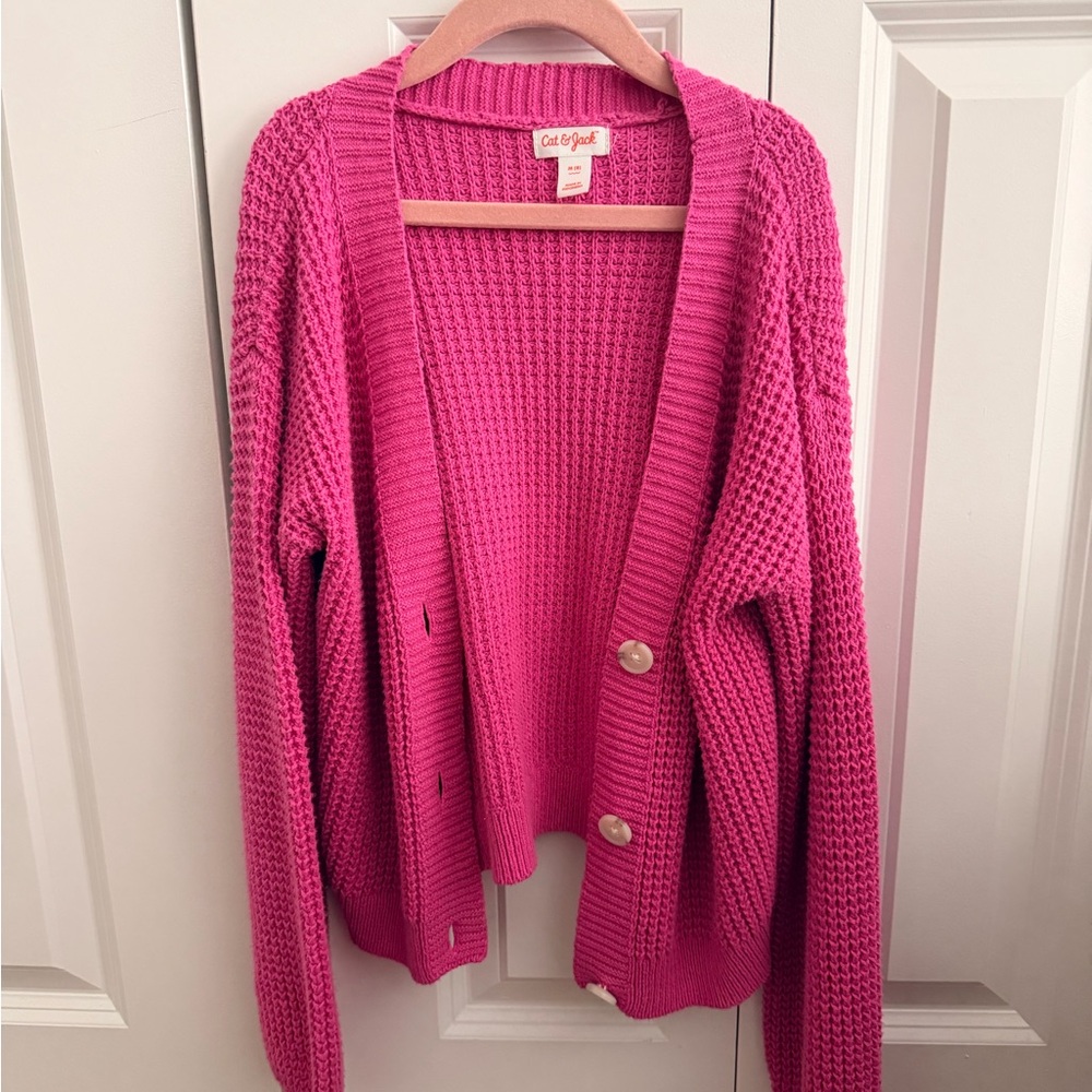 Cat & Jack Girls Pink Waffle-Knit Button Cardigan Sweater